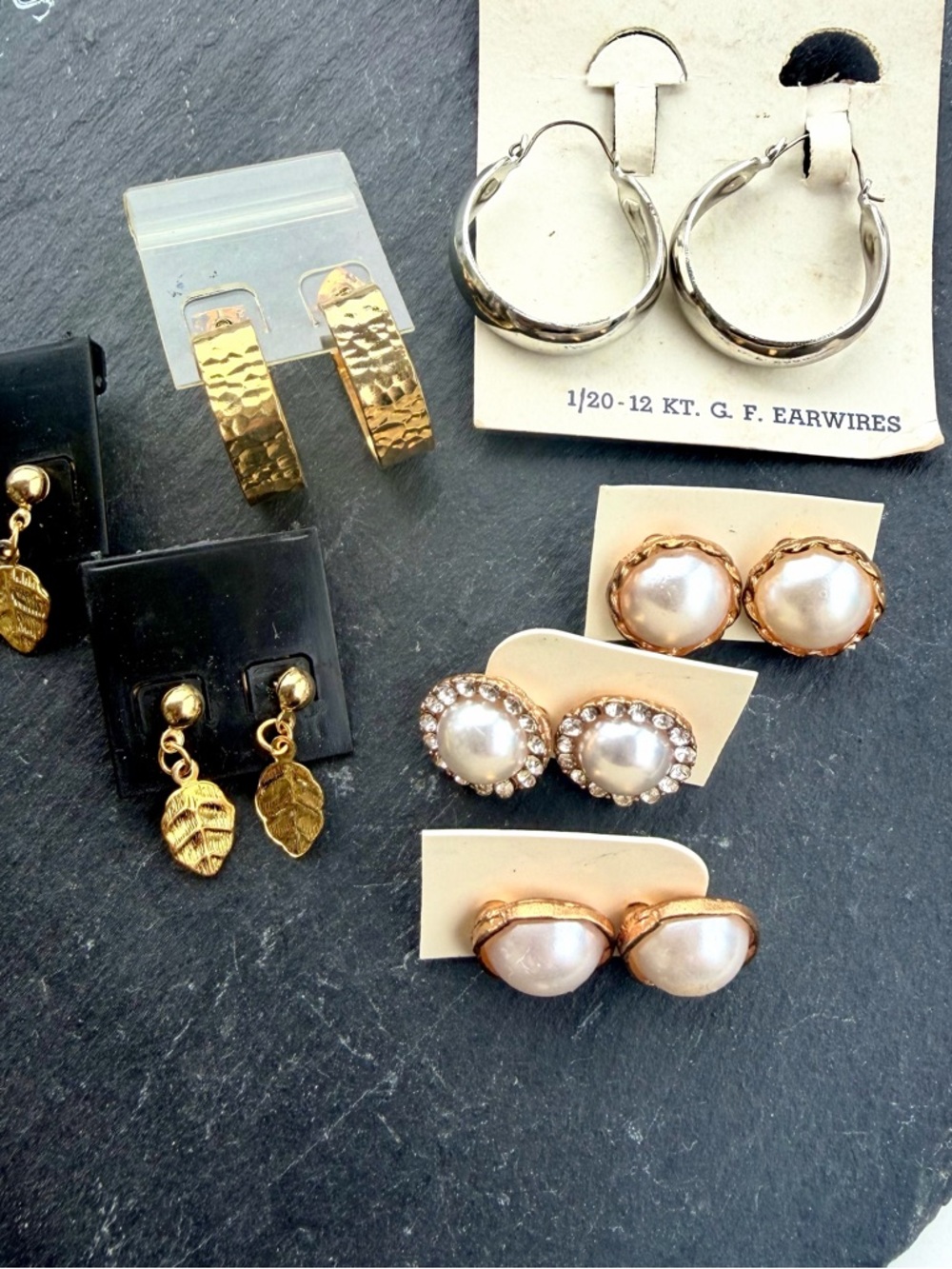 Jewelry Lot of 7 Gold and Pearl Mixed Stud and Hoop Vintage Costume Earring Sets